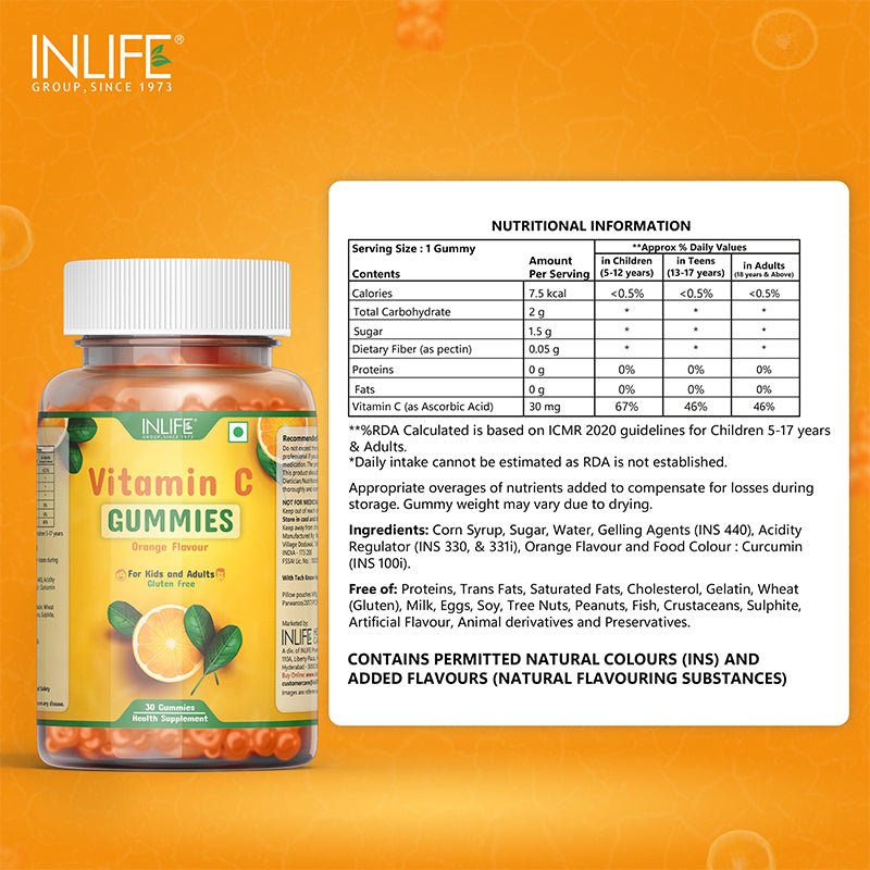 INLIFE Vitamin C Supplement - 30 Gummies (Orange) - Inlife Pharma Private Limited