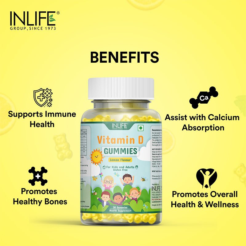 INLIFE Vitamin D Supplement, 400 IU - 30 Lemon Flavored Gummies - Inlife Pharma Private Limited