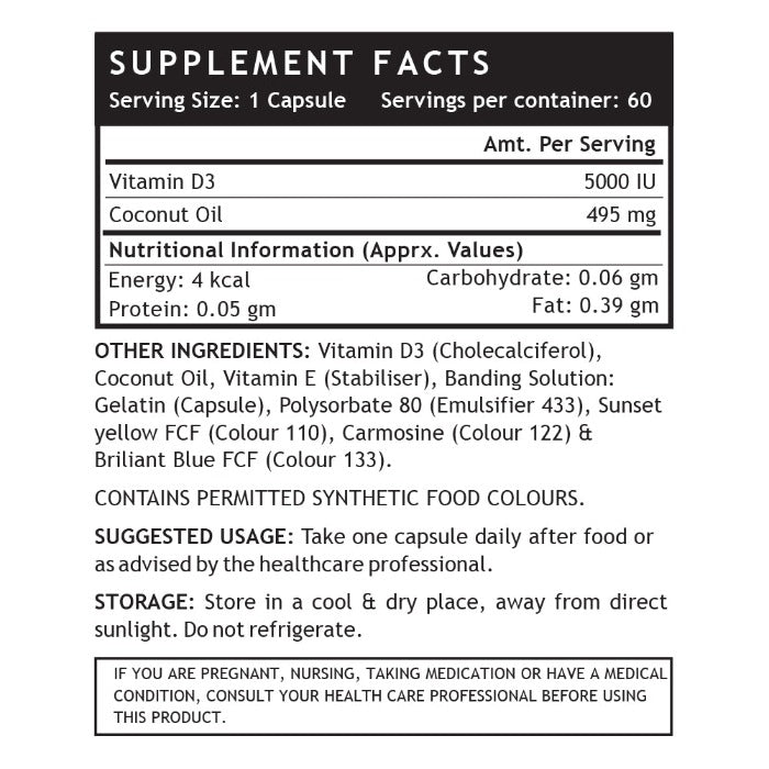 INLIFE Vitamin D3 5000 IU Supplement - 60 Liquid Filled Capsules - Inlife Pharma Private Limited