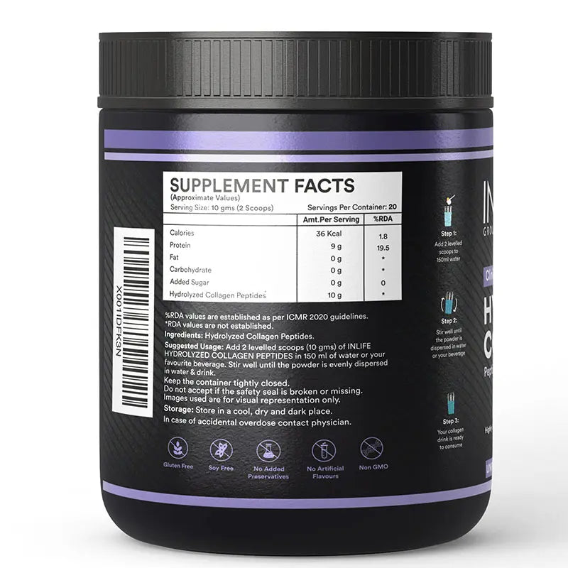 Inlife Hydrolyzed Japanese Collagen, Type 1 & 3 Collagen Peptides, Unflavored Powder