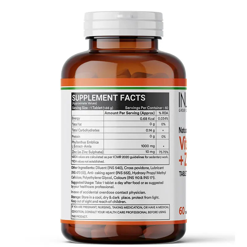 Inlife Natural Vitamin C Amla Extract with Zinc Tablets