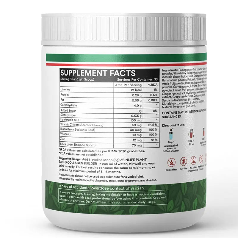 Inlife Plant Based Collagen Powder Supplement, Women & Men - 200g (Fruit Punch)