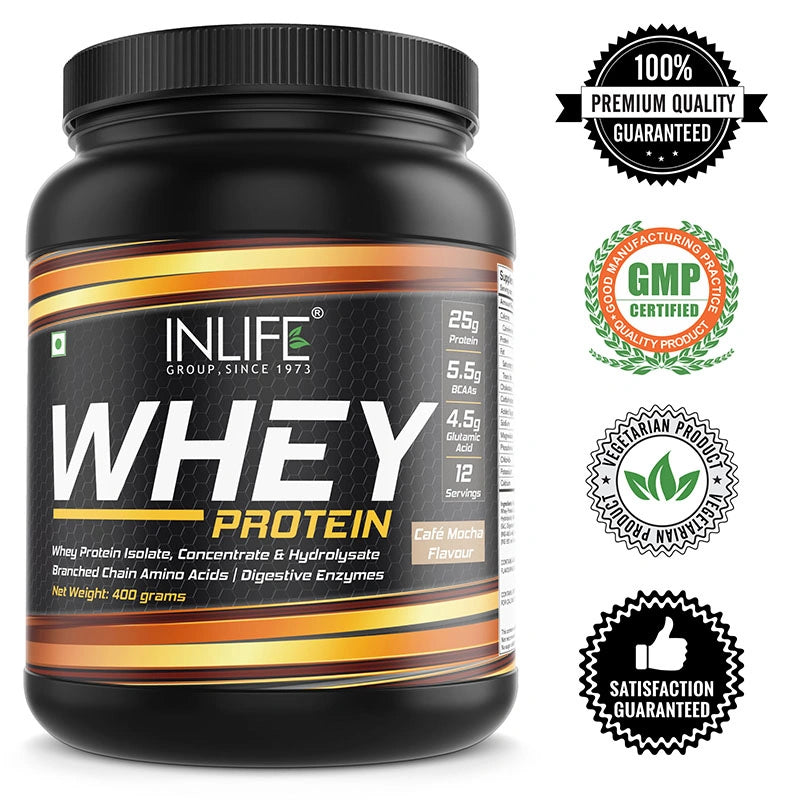 Inlife Whey Protein Powder | 400 gm | (Cafe Mocha) with Creatinine Monohydrate | 100 gm | Combo Pack