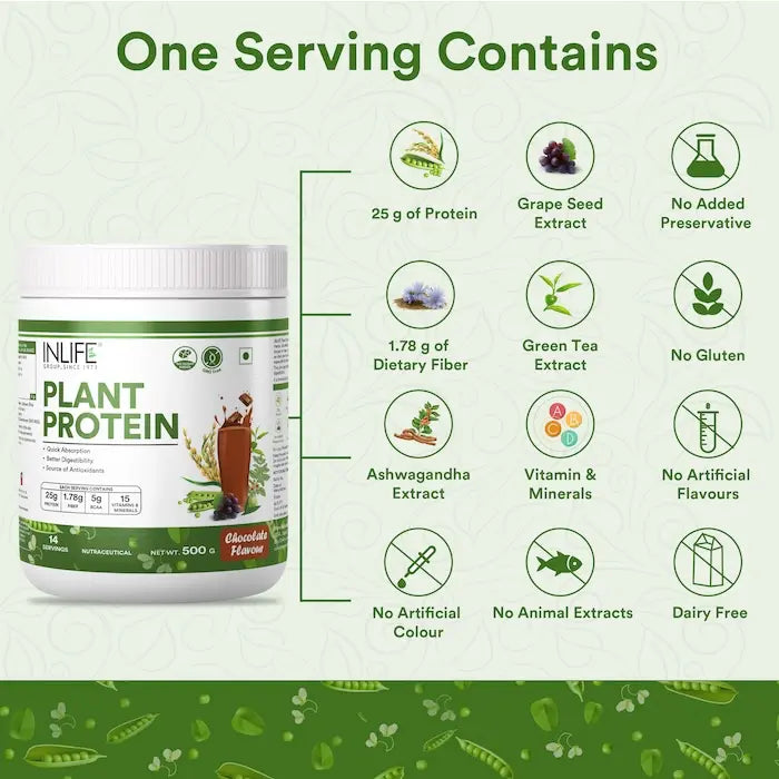 Inlife Plant Based Protein Powder Supplement | 25gms Protein