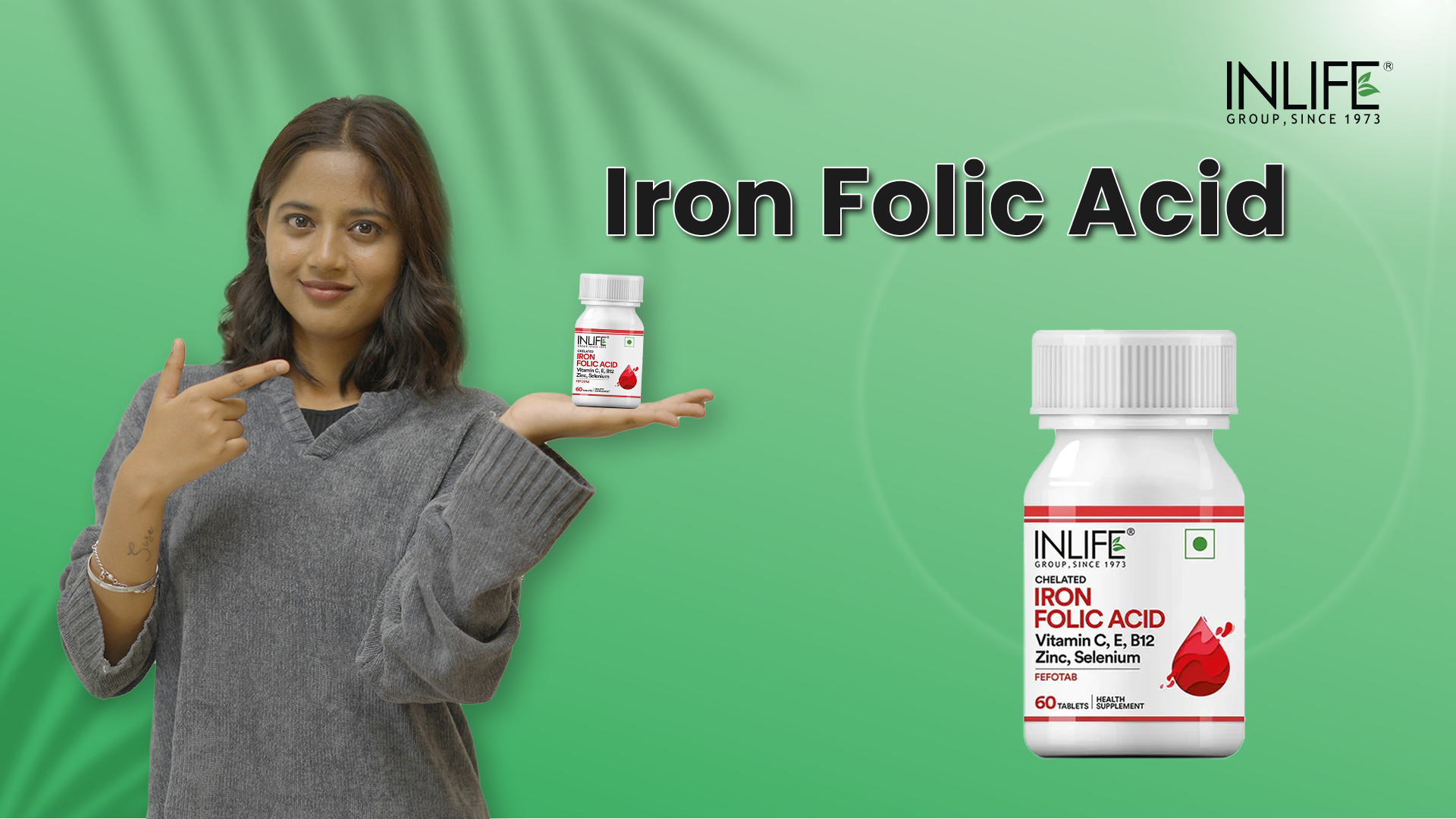 Inlife Iron Folic Acid supplement video- iron and folic acid alongside essential vitamins and minerals for healthy hemoglobin levels, RBC formation