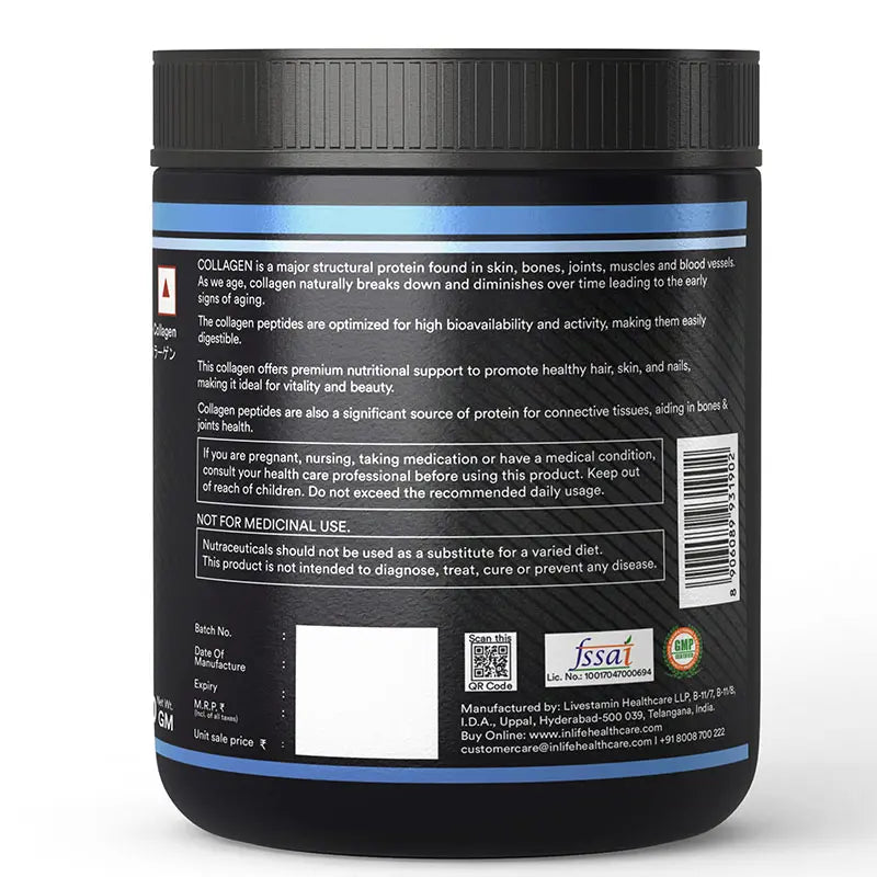 Inlife Hydrolyzed Japanese Collagen Peptides | with Biotin, Hyaluronic Acid & Glucosamine HCl | 200g Powder