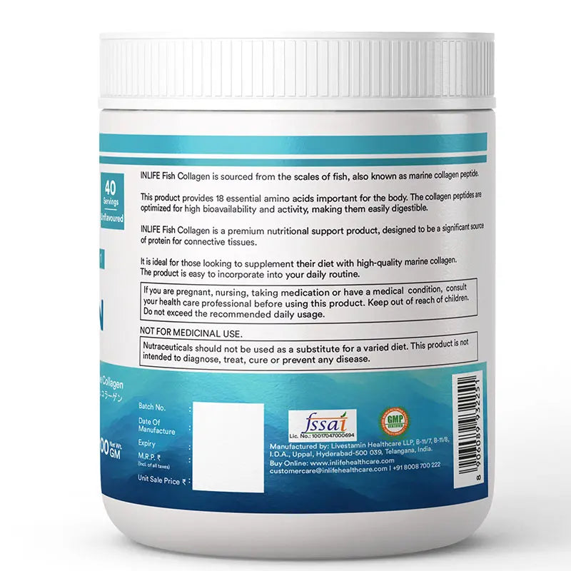 Inlife Hydrolyzed Japanese Marine Fish Collagen Peptides Powder | Clinically Proven Ingredient | 200g Unflavored