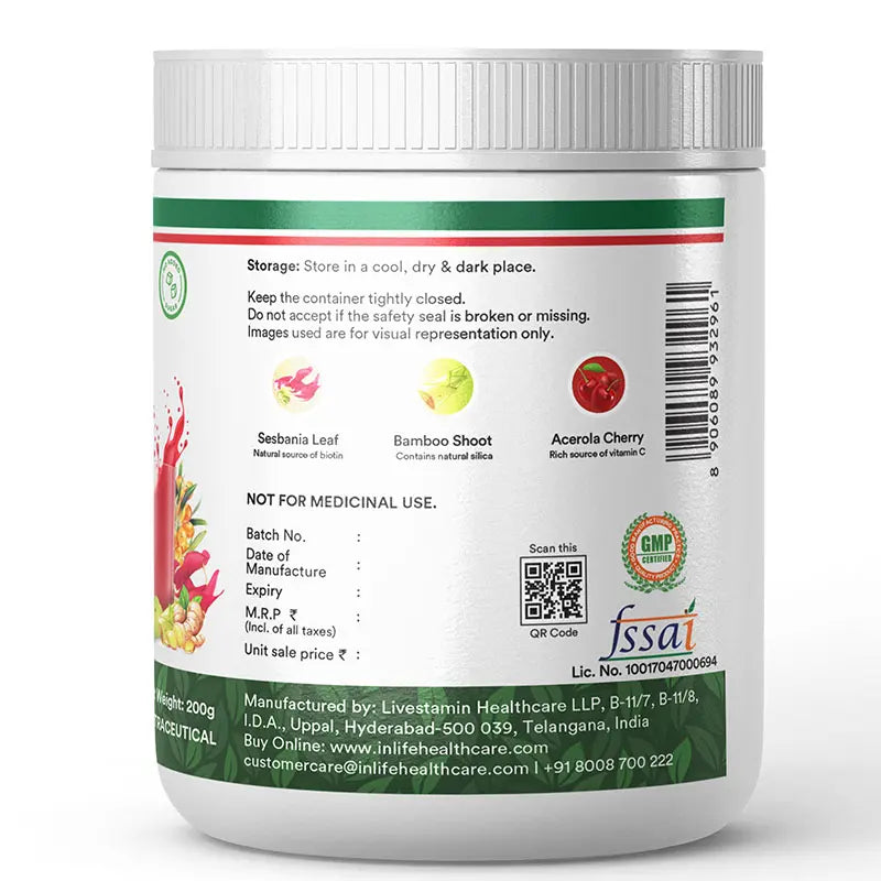 Inlife Plant Based Collagen Powder Supplement, Women & Men - 200g (Fruit Punch)