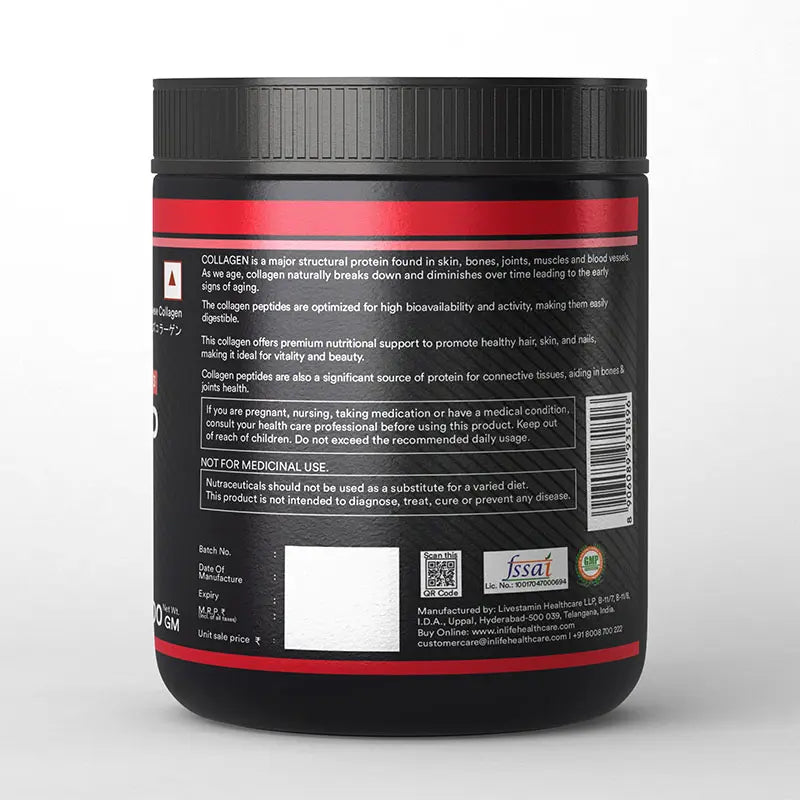 Inlife Hydrolyzed Japanese Collagen Peptides | with Biotin, Hyaluronic Acid & Glucosamine HCl | 200g Powder