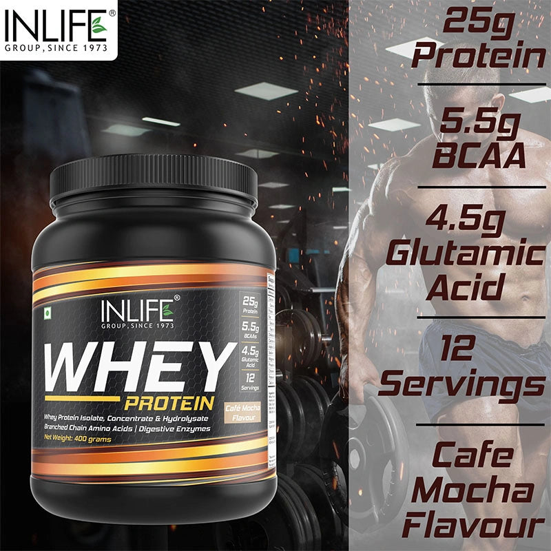 Inlife Whey Protein Powder | 400 gm | (Cafe Mocha) with Creatinine Monohydrate | 100 gm | Combo Pack