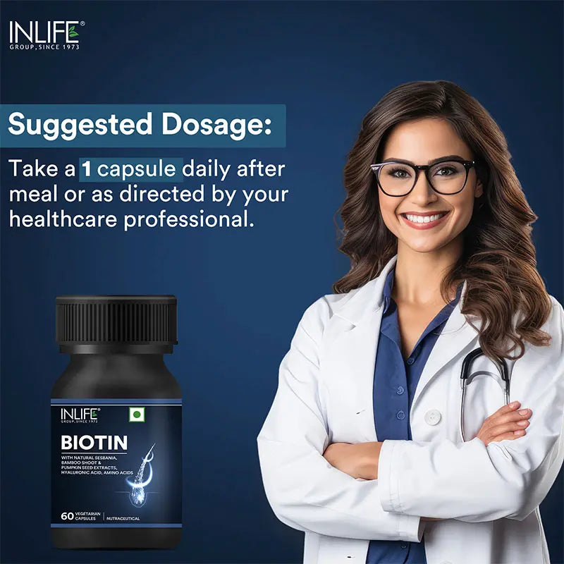 Inlife Biotin Supplement for Hair, with Sesbania, Bamboo Shoot | Veg. Capsules