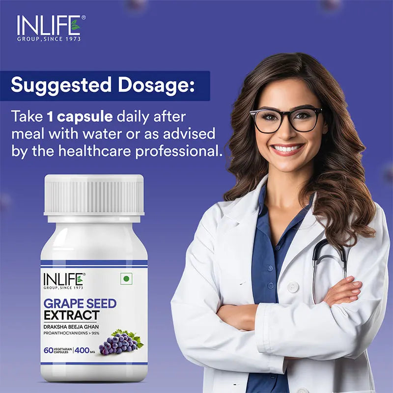 Inlife Grape Seed Extract (Proanthocyanidins > 95%)|400mg| 60 Veg Capsules