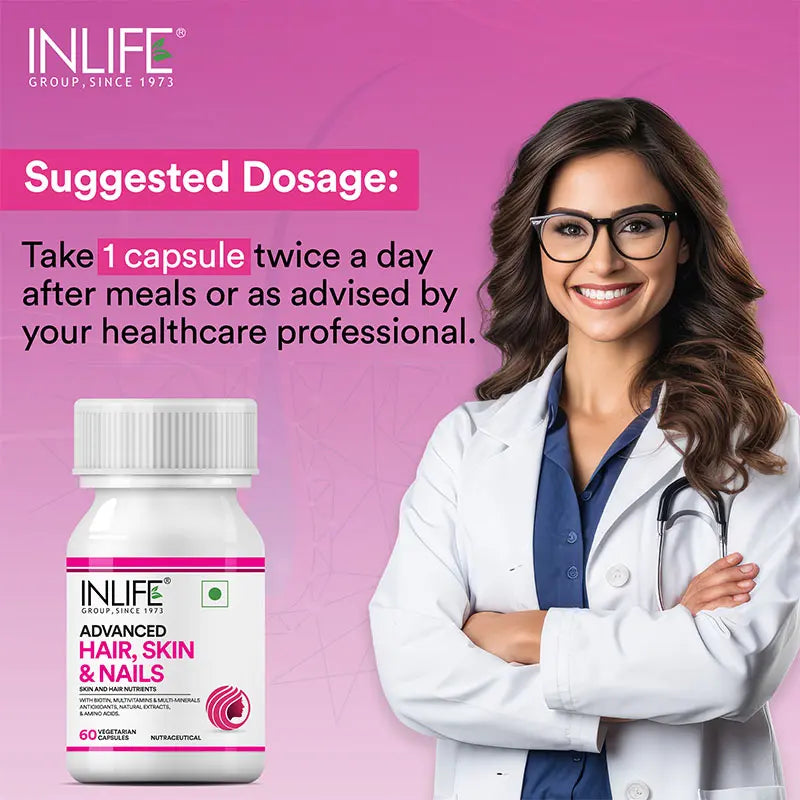 Inlife Advanced Hair, Skin & Nails Supplement | Veg. Capsules