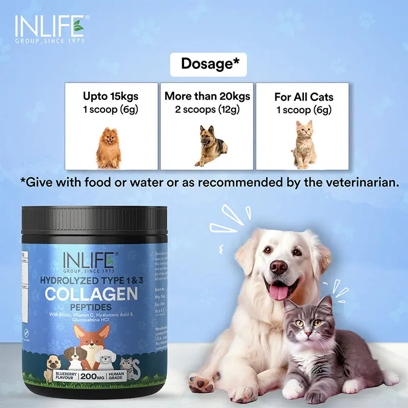 Inlife Hydrolyzed Type 1 & 3 Collagen Peptides Supplement for Pets | Available in 3 flavors:
