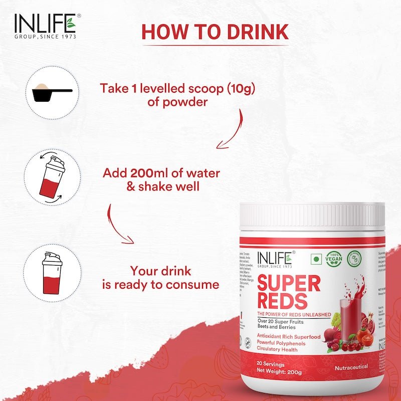 Super Reds Powder | Antioxidant-Rich 20 Superfoods, Fruits, Beets & Berries, 200gms - Inlife Pharma Private Limited