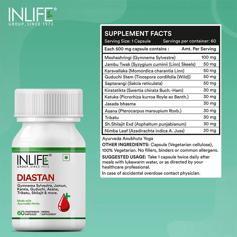 Inlife Diastan Capsules Herbal Ayurvedic Supplement | 60 Capsules