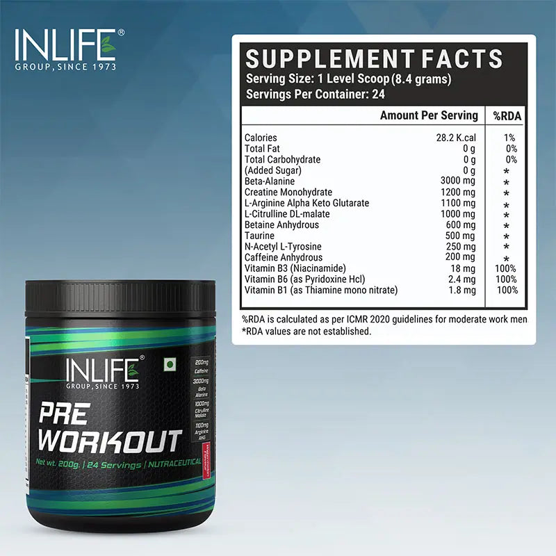 Inlife Pre-Workout Supplement | 200gms