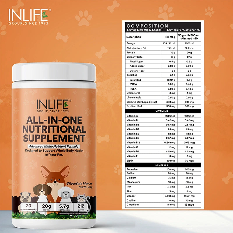 Inlife Nutritional Meal Mix Powder for Dogs, Cats, Pets | Advanced Multi-Nutrient Formula