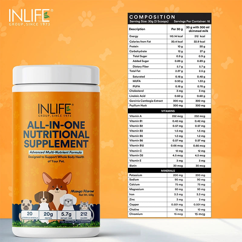 Inlife Nutritional Meal Mix Powder for Dogs, Cats, Pets | Advanced Multi-Nutrient Formula