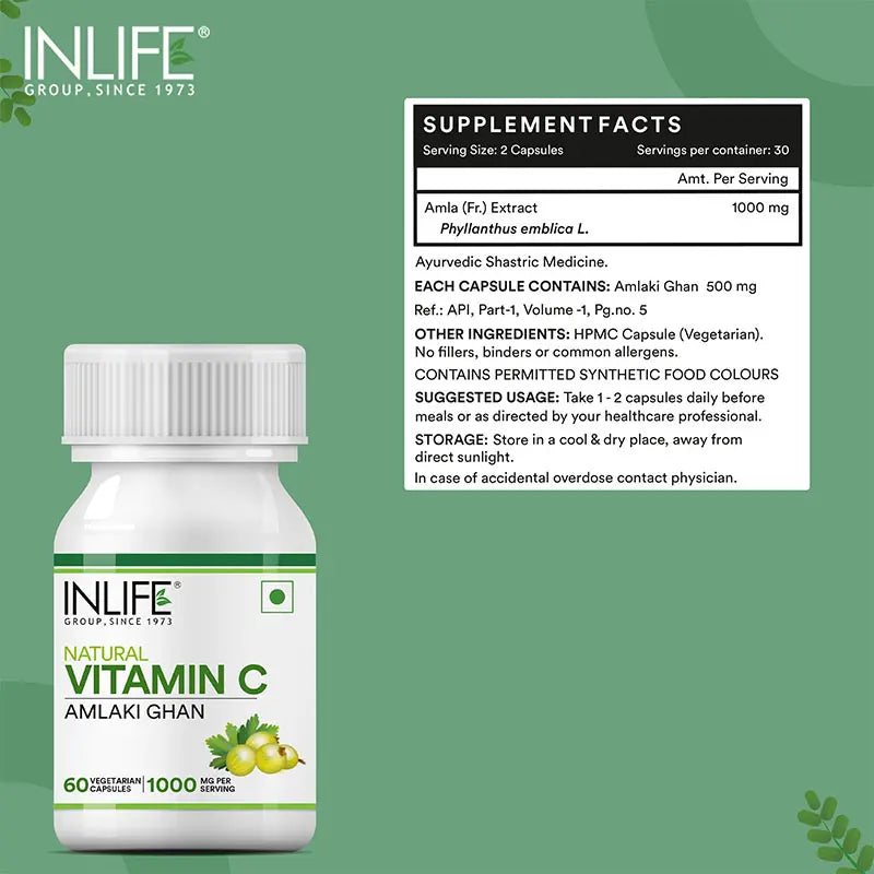 Inlife Natural Vitamin C Amla Extract, 1000mg, Veg. Capsules