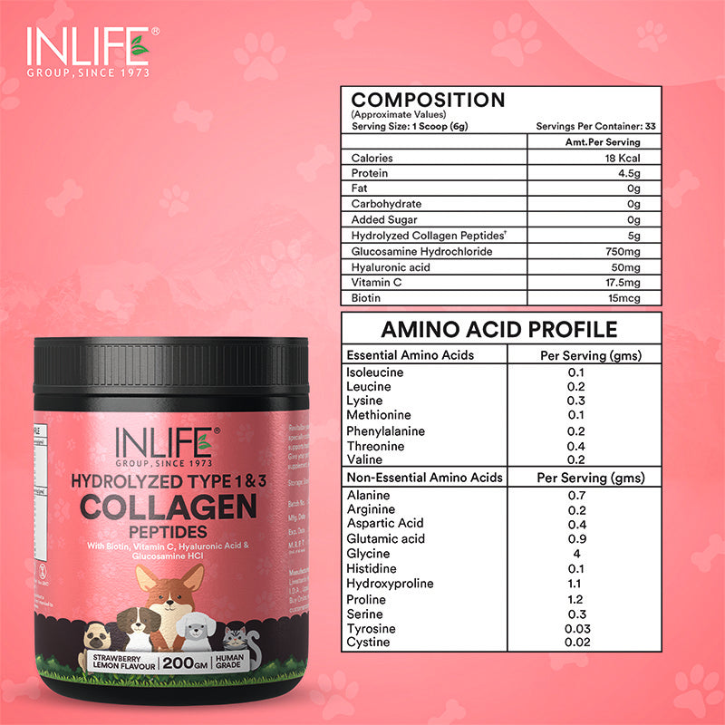 Inlife Hydrolyzed Type 1 & 3 Collagen Peptides Supplement for Pets | Available in 3 flavors: