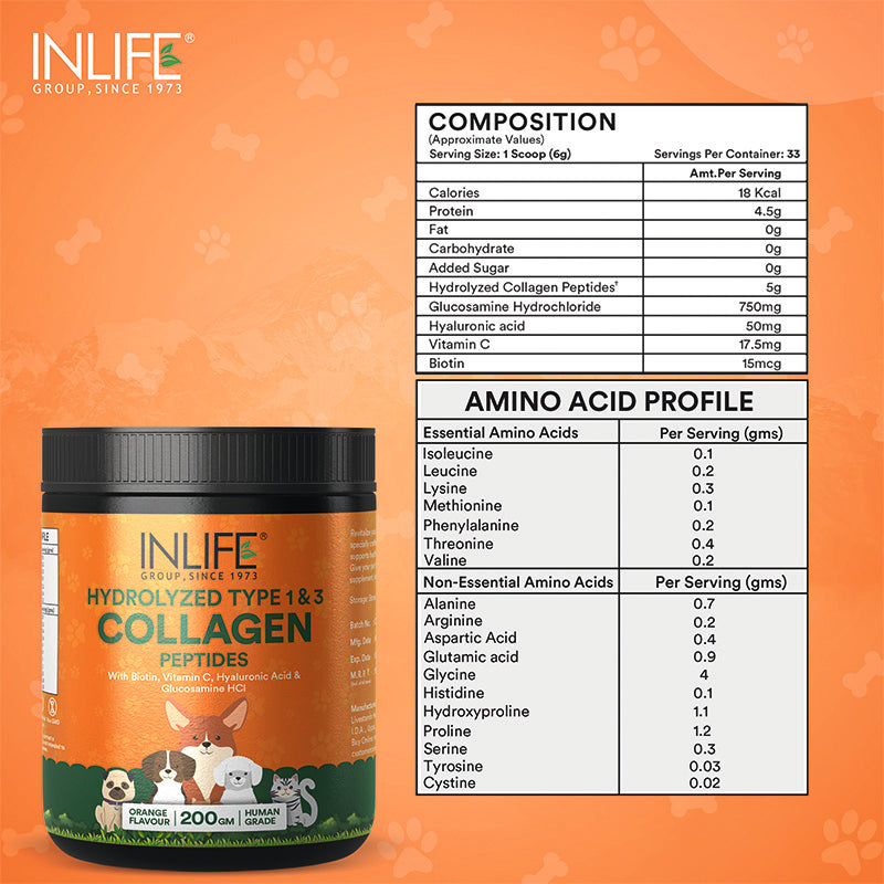 Inlife Hydrolyzed Type 1 & 3 Collagen Peptides Supplement for Pets | Available in 3 flavors: