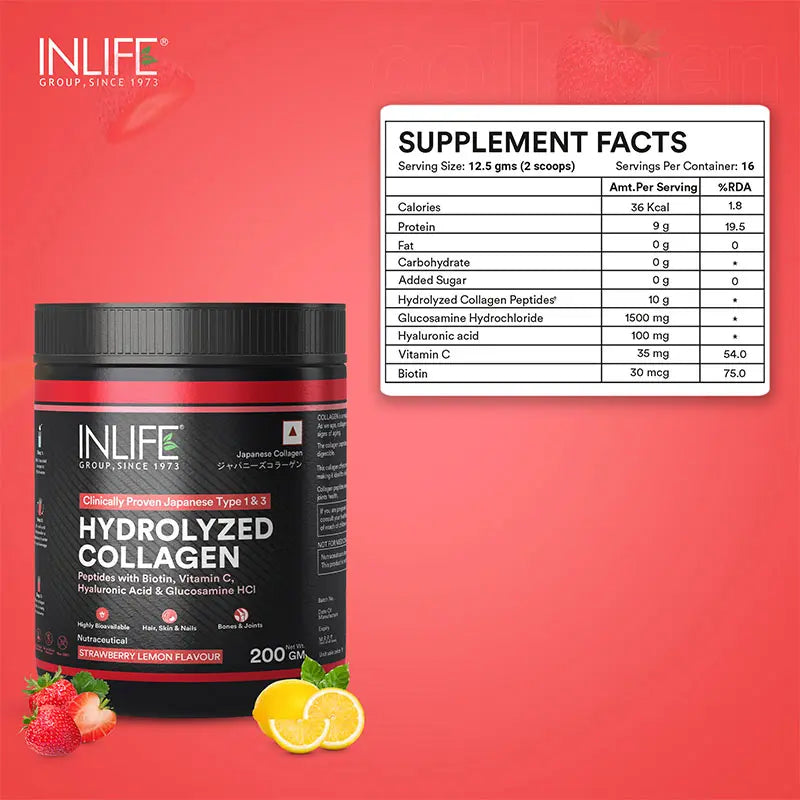 Inlife Hydrolyzed Japanese Collagen Peptides, with Biotin, Hyaluronic Acid & Glucosamine HCl, Powder