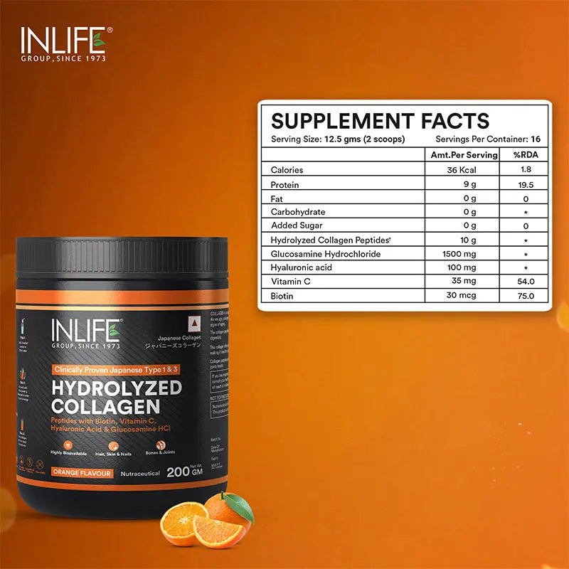 Inlife Hydrolyzed Japanese Collagen Peptides, with Biotin, Hyaluronic Acid & Glucosamine HCl, Powder