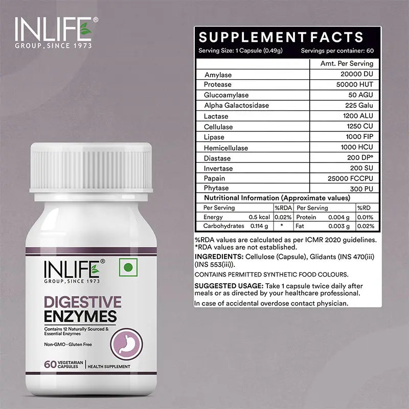 Inlife Prebiotic & Probiotics Forte + Digestive Enzymes | 25 billion CFU | Vegetarian Combo Pack