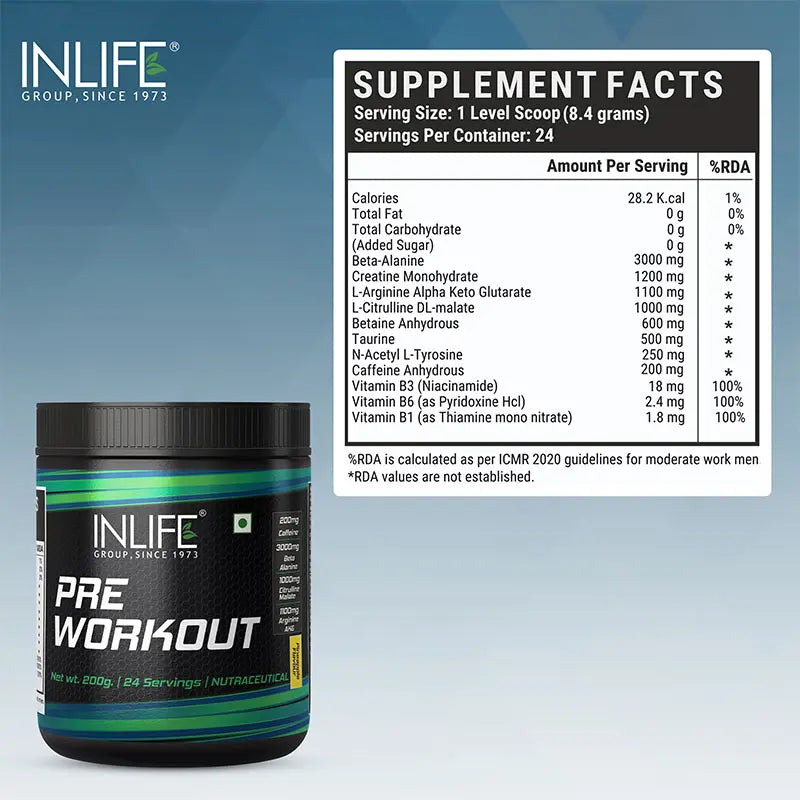 Inlife Pre-Workout Supplement | 200gms