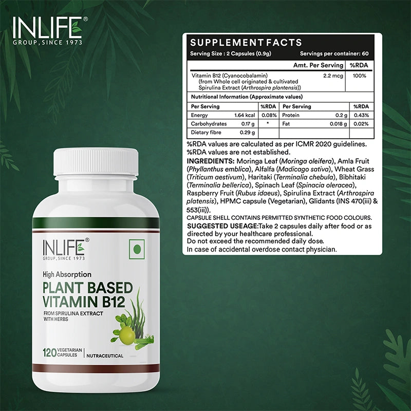 Inlife Plant-Based Vitamin B12 Supplement | Veg. Capsules
