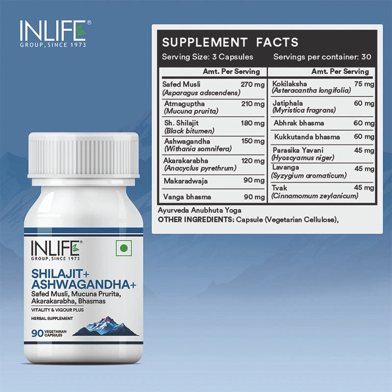 Inlife Shilajit + Ashwagandha | Vegetarian Capsules