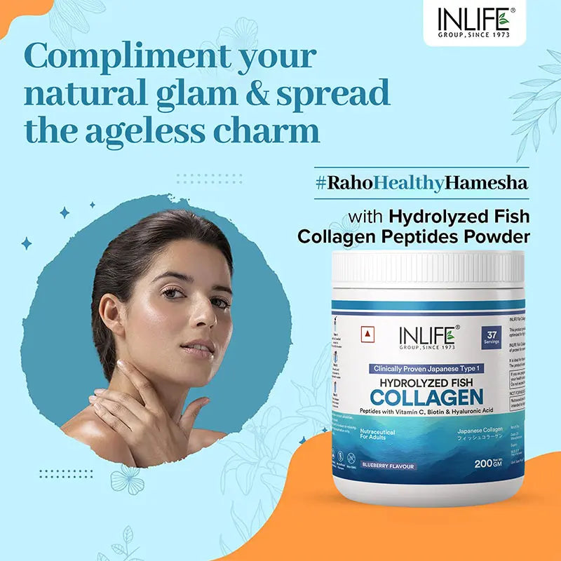 Inlife Japanese Marine Fish Collagen Supplements for Women & Men | Clinically Proven Ingredient | 200g Powder