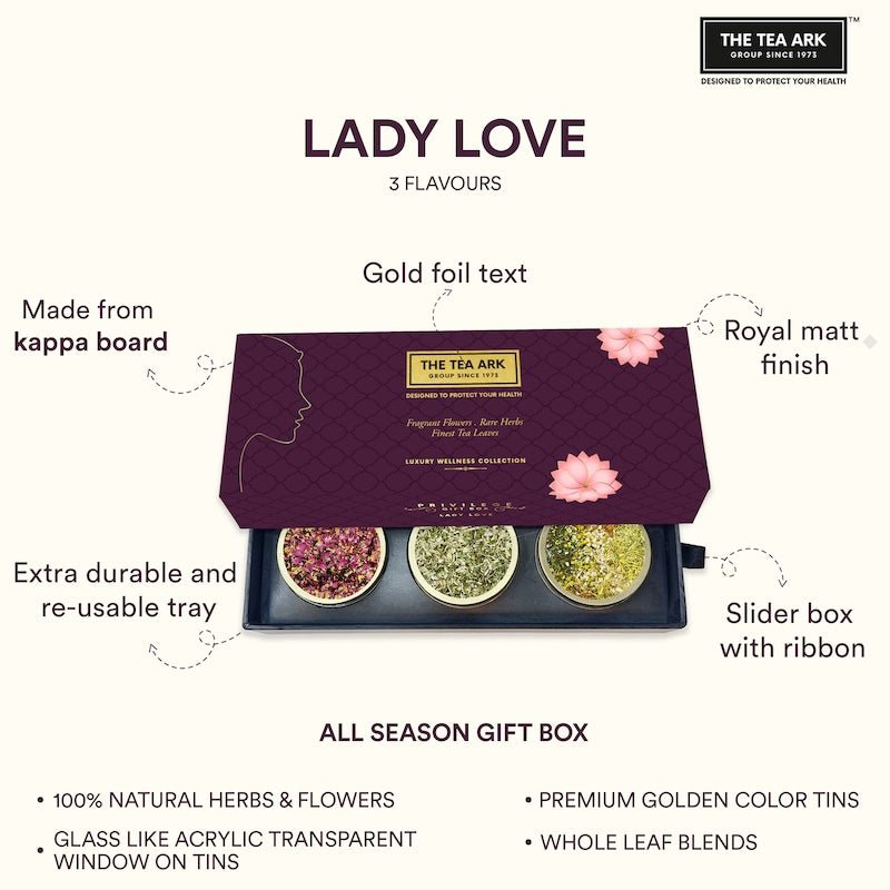 The Tea Ark Lady Love Gift Box with 3 Different Types of Assorted Tea Flavours - Inlife Pharma Private Limited