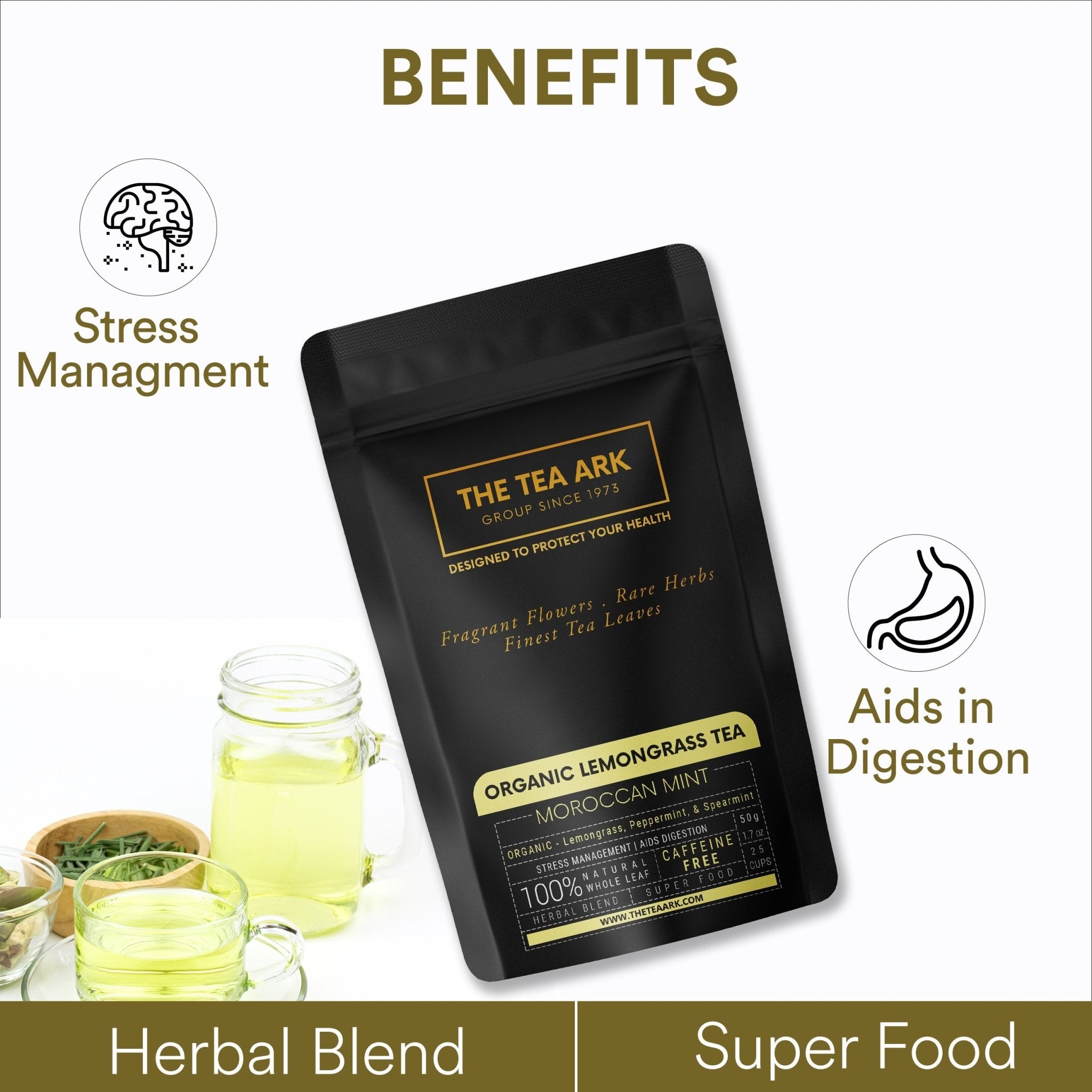The Tea Ark Lemongrass Tea with Moroccan Mint, for Stress Relief, Daily Detox - Inlife Pharma Private Limited