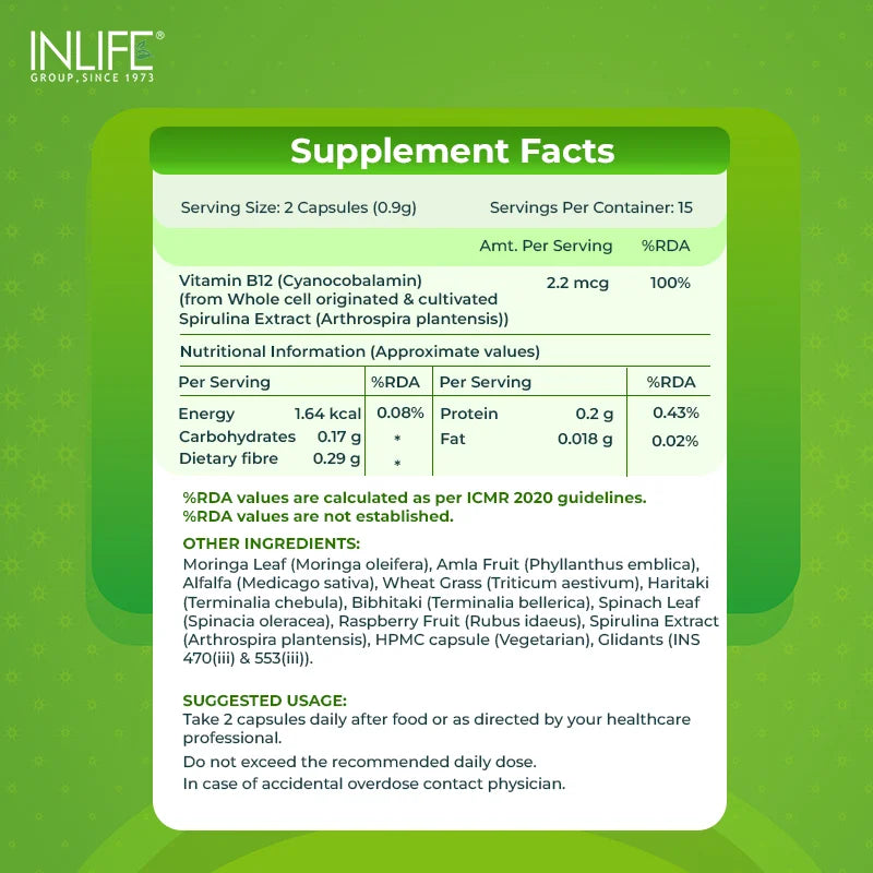 Inlife Plant-Based Vitamin B12 Supplement, Veg. Capsules