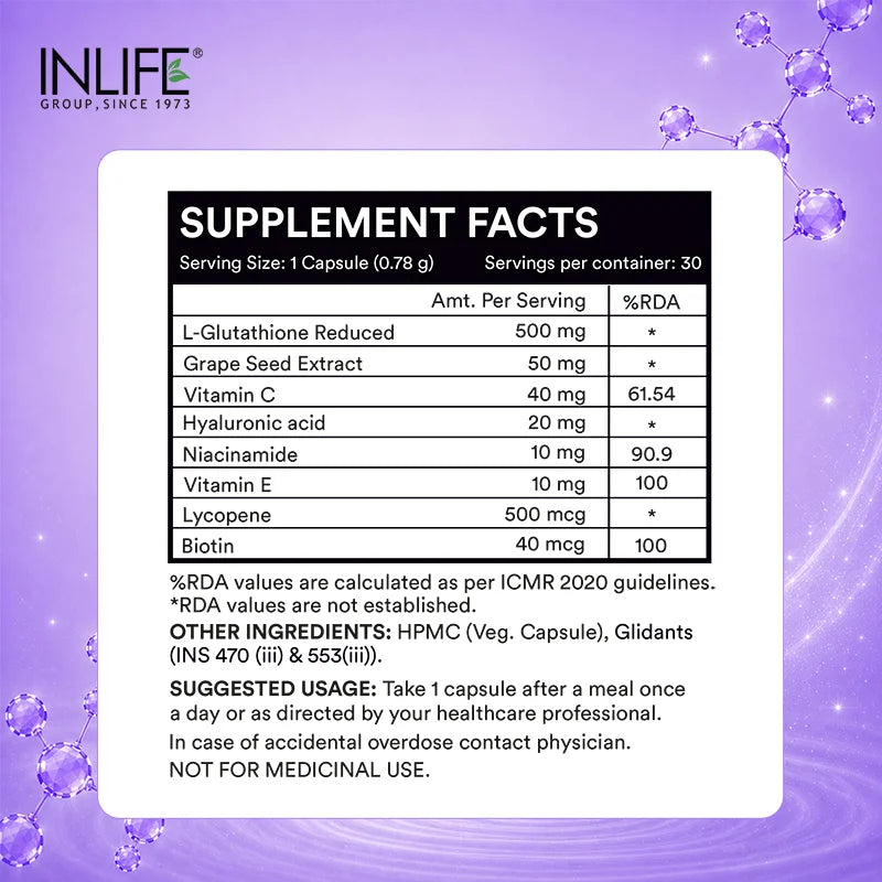 Inlife L‑Glutathione Capsules with Vitamin C, E, Niacinamide
