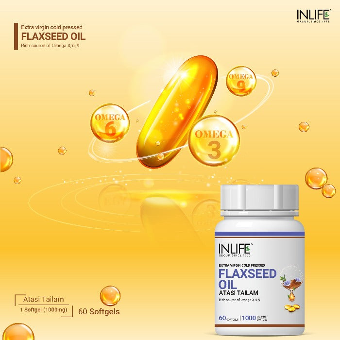 INLIFE Flaxseed Oil Capsules (Omega 3 6 9), 1000mg - 60 Softgels