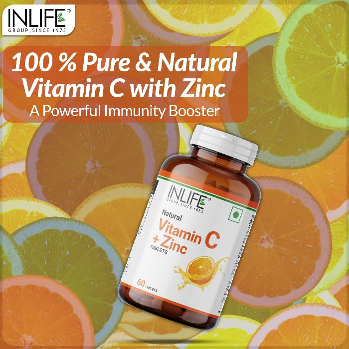INLIFE Natural Vitamin C Amla Extract with Zinc Supplement - 60 Tablets