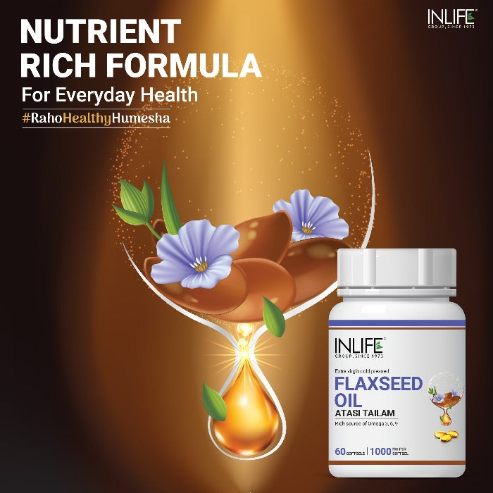 INLIFE Flaxseed Oil Capsules (Omega 3 6 9), 1000mg - 60 Softgels