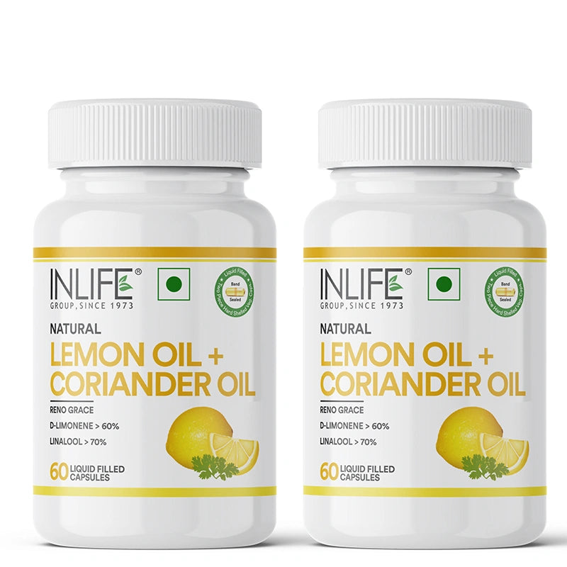 Inlife Natural Lemon & Coriander oil | Liquid Filled Veg Capsules