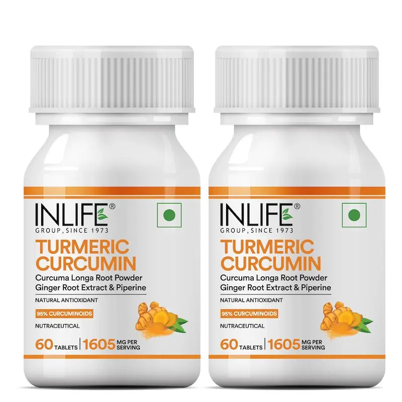 Inlife Turmeric Curcumin Tablets with Piperine | 95% Curcuminoids High-Absorption Supplements | Anti-Inflammatory & Antioxidant Support | 1605 mg per serving |60 Veg. Tablets