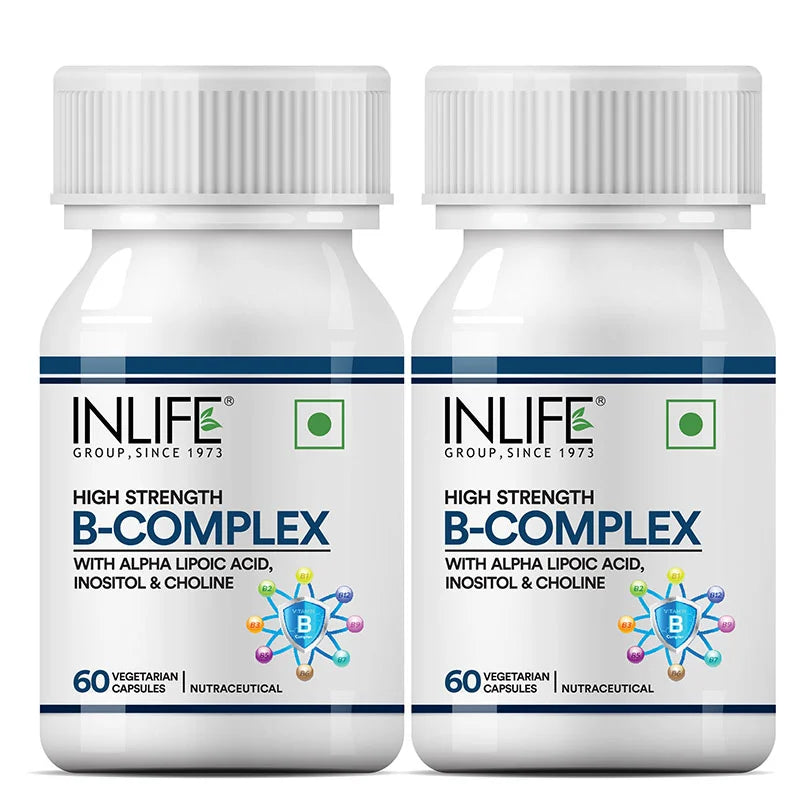 INLIFE B-Complex Supplement | 8 Essential B-Vitamins with Alpha Lipoic Acid, Inositol & Choline | Vegetarian Capsules