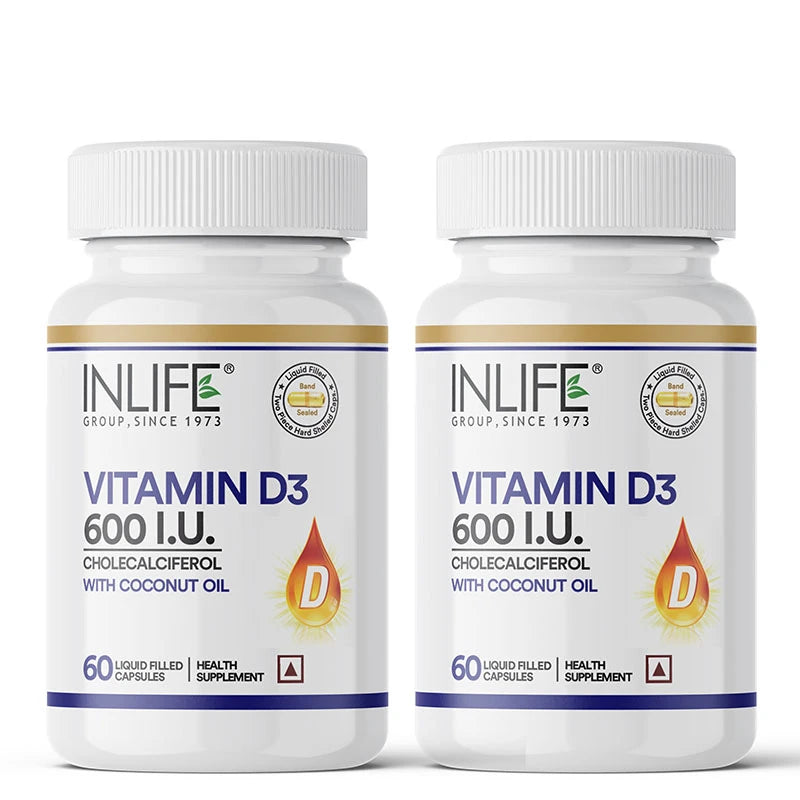 Inlife Vitamin D3 600 IU Cholecalciferol Supplement | 60 Capsules