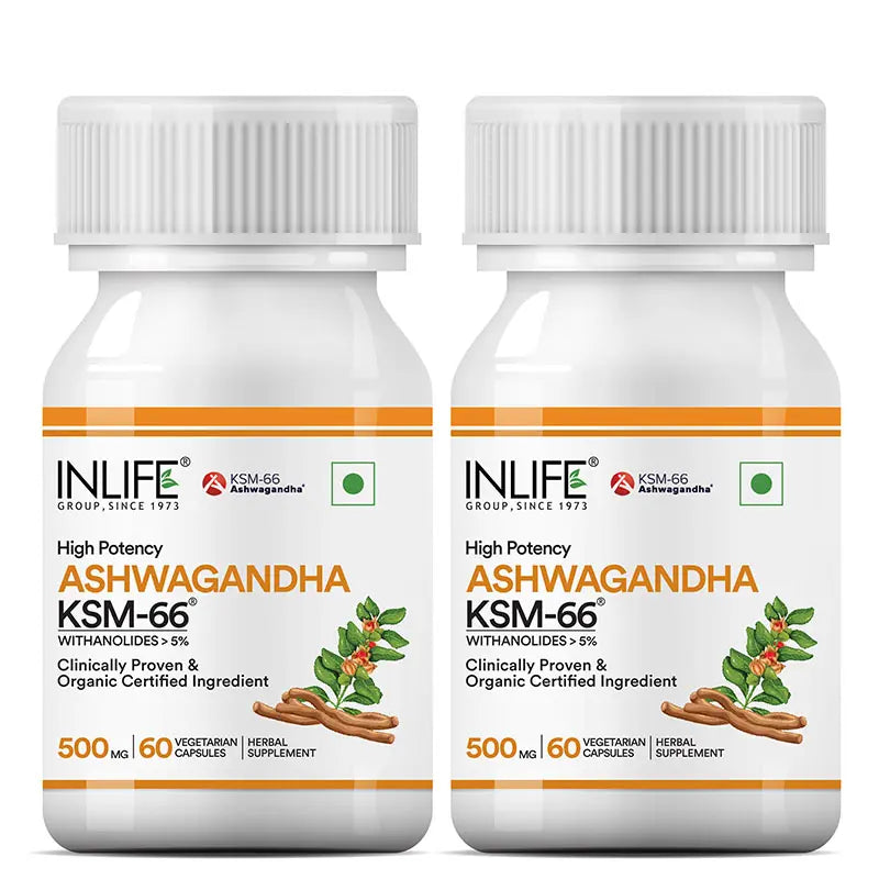 Inlife Ashwagandha KSM-66 with Withanolides (More than 5%) | 60 Veg. Capsules