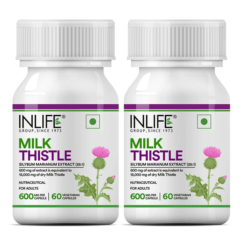 Inlife Milk Thistle Supplement (80% Silymarin), 600mg, Veg. Capsules