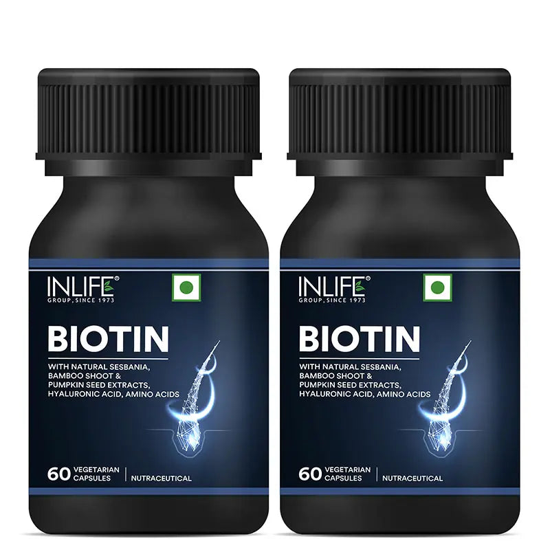 Inlife Biotin Supplement for Hair, with Sesbania, Bamboo Shoot | 60 Veg. Capsules