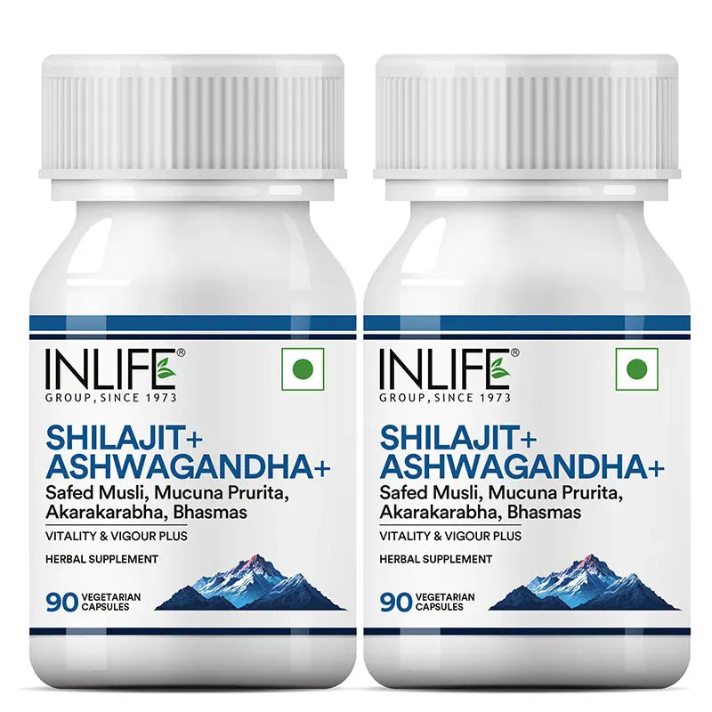 Inlife Shilajit + Ashwagandha | 90 Vegetarian Capsules