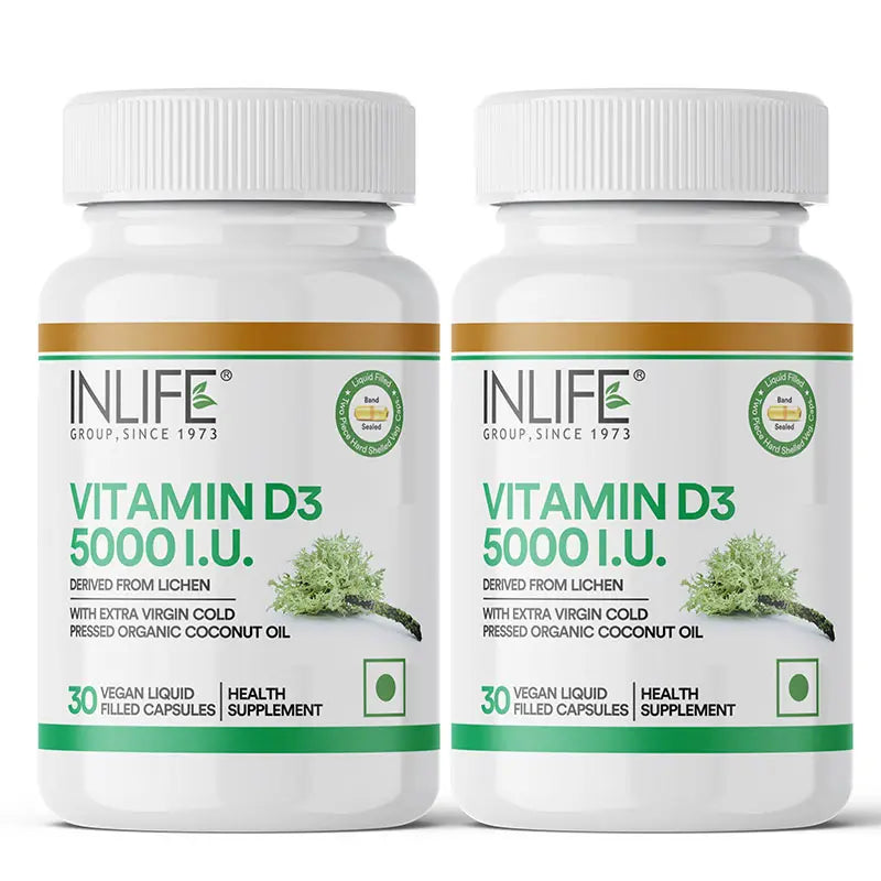 Inlife Plant Based Vitamin D3 from Lichen, 5000 IU - 30 Vegetarian Capsules