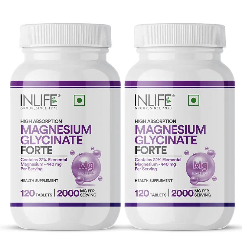 Inlife Chelated Magnesium Glycinate Forte Supplement 2000mg | 120 Tablets